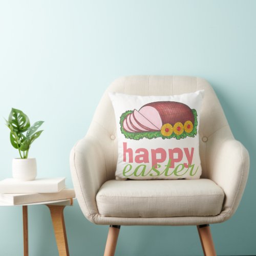Happy Easter Glazed Sliced Ham Food Platter Throw Pillow