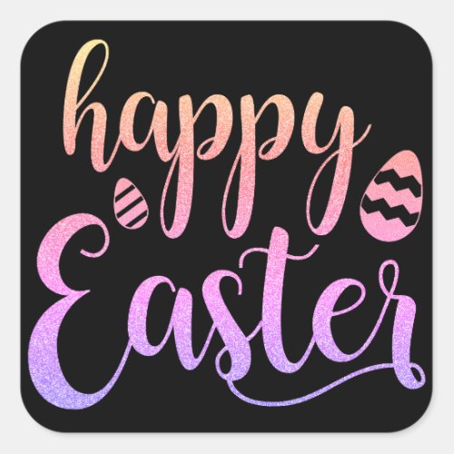 HAPPY EASTER Glitter Egg Rainbow Colors Favor Gift Square Sticker