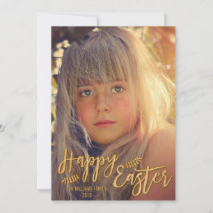 Happy Easter   Glitter Gold Photo Holiday Card