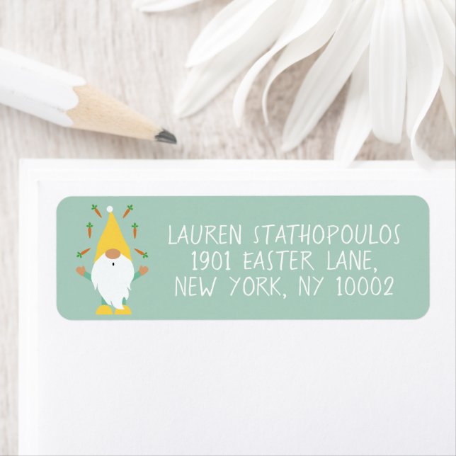 Happy Easter Gnome Juggling Carrots Label (Insitu)