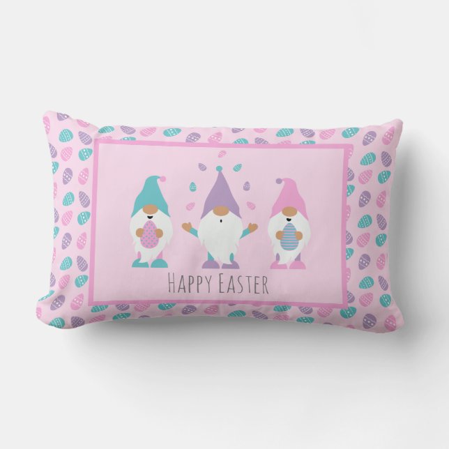 Happy Easter Gnome Juggling Easter Eggs Lumbar Pillow (Front)