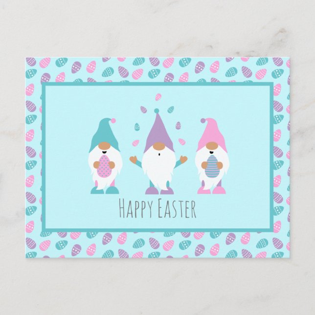Happy Easter Gnome Juggling Easter Eggs Postcard (Front)
