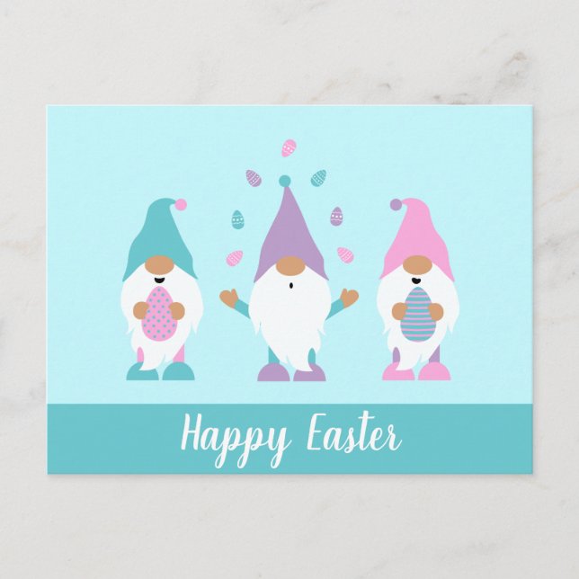 Happy Easter Gnome Juggling Easter Eggs Postcard (Front)