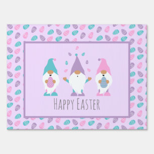 Happy Easter Gnome Juggling Easter Eggs Sign