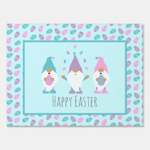 Happy Easter Gnome Juggling Easter Eggs Sign