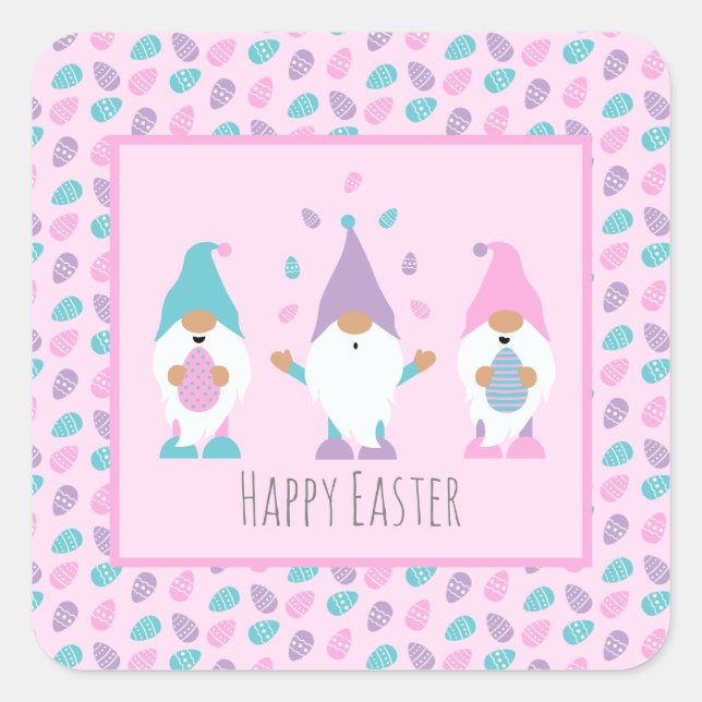 Happy Easter Gnome Juggling Easter Eggs Square Sticker (Front)