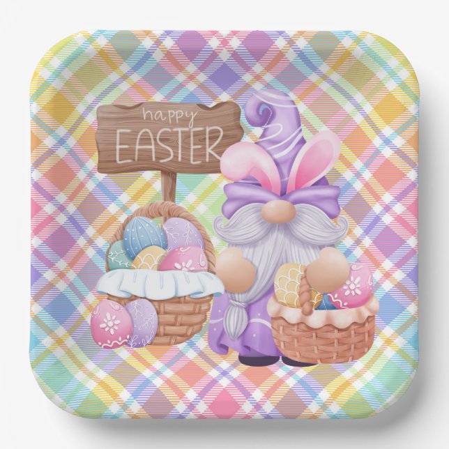 Happy Easter Gnome Paper Plates (Front)
