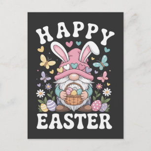 Happy Easter Gnome With Bunny Ears Colorful Eggs Holiday Postcard
