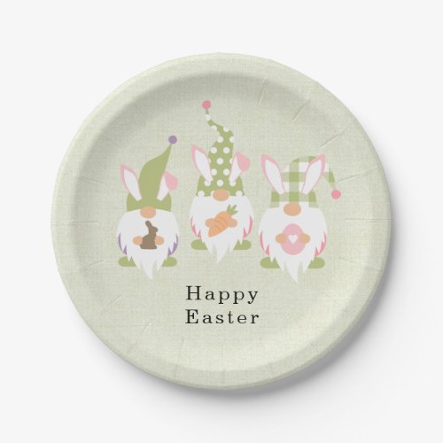 Happy Easter Gnomes Green Paper Plate