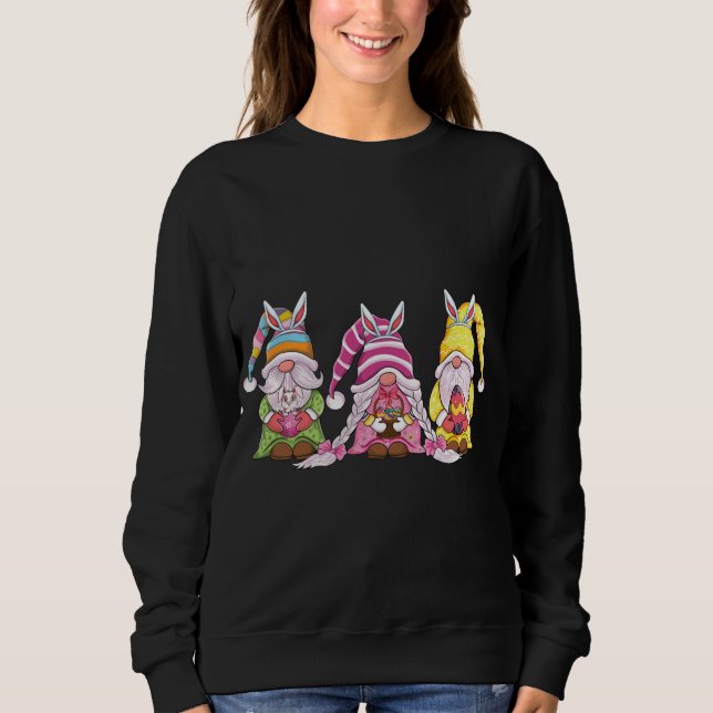 Happy Easter gnomes with Bunny ears Egg Hunting Ea Sweatshirt (Front)