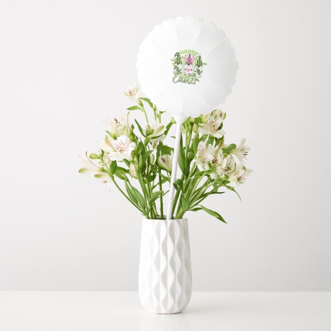 Happy Easter Gnomes with Bunny Ears Pink Green Balloon (Vase)