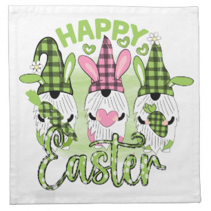 Happy Easter Gnomes with Bunny Ears Pink Green Cloth Napkin