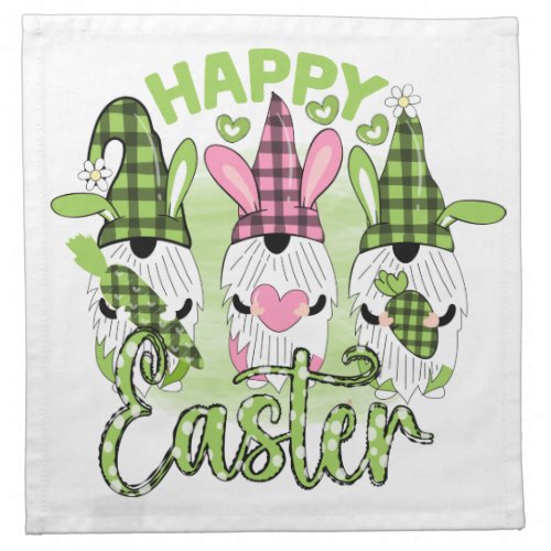 Happy Easter Gnomes with Bunny Ears Pink Green Cloth Napkin