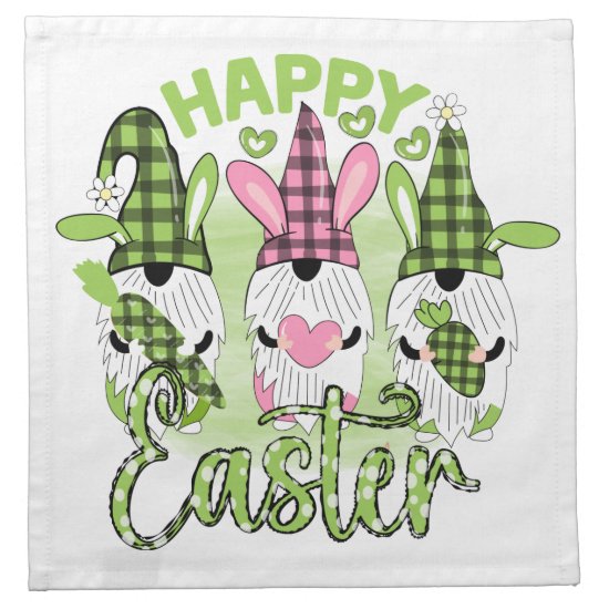 Happy Easter Gnomes with Bunny Ears Pink Green Cloth Napkin
