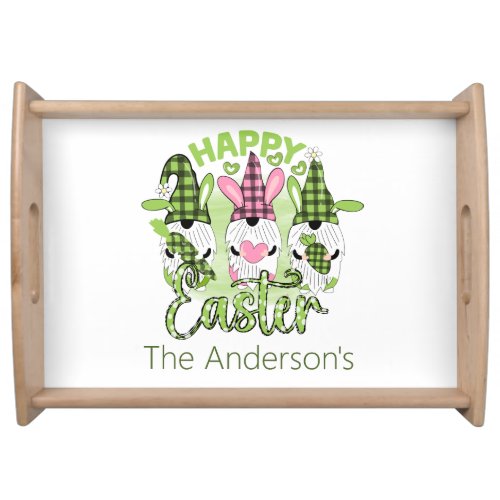 Happy Easter Gnomes with Bunny Ears Pink Green Serving Tray