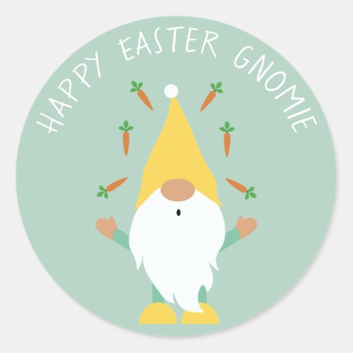 Happy Easter Gnomie Juggling Carrots Classic Round Sticker