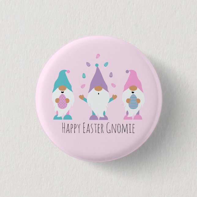 Happy Easter Gnomie Juggling Easter Eggs Button (Front)