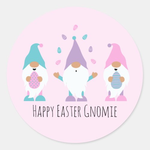 Happy Easter Gnomie Juggling Easter Eggs Classic Round Sticker