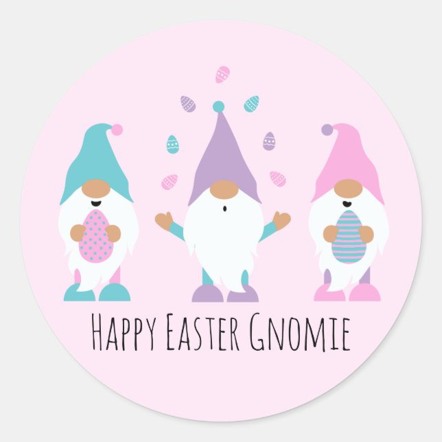 Happy Easter Gnomie Juggling Easter Eggs Classic Round Sticker (Front)