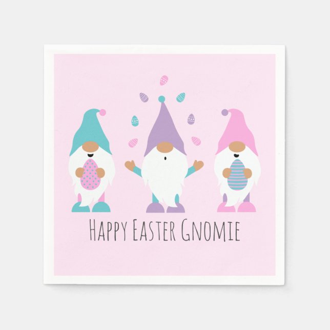 Happy Easter Gnomie Juggling Easter Eggs Napkins (Front)