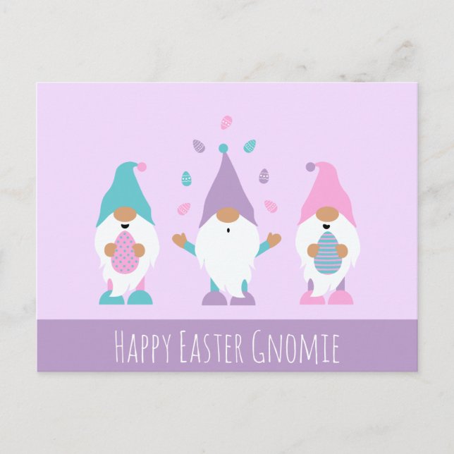Happy Easter Gnomie Juggling Easter Eggs Postcard (Front)