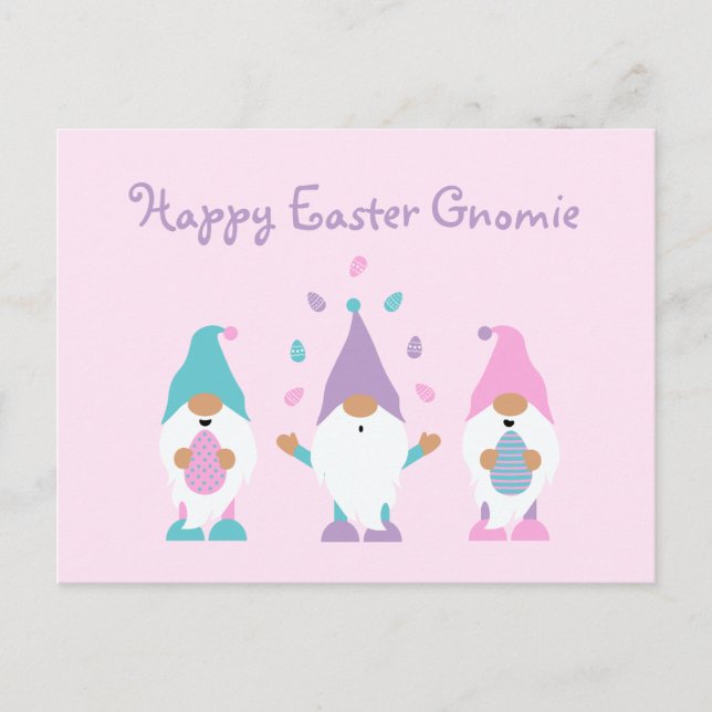 Happy Easter Gnomie Juggling Easter Eggs Postcard (Front)