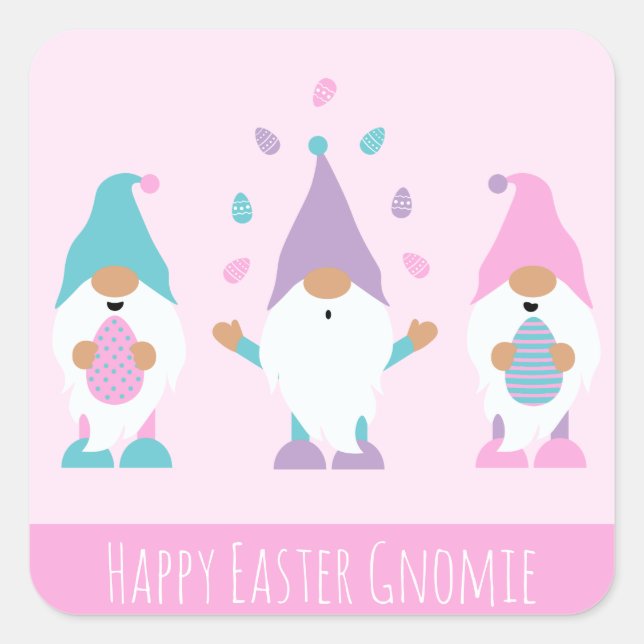 Happy Easter Gnomie Juggling Easter Eggs Square Sticker (Front)