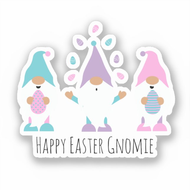 Happy Easter Gnomie Juggling Easter Eggs Sticker (Front)