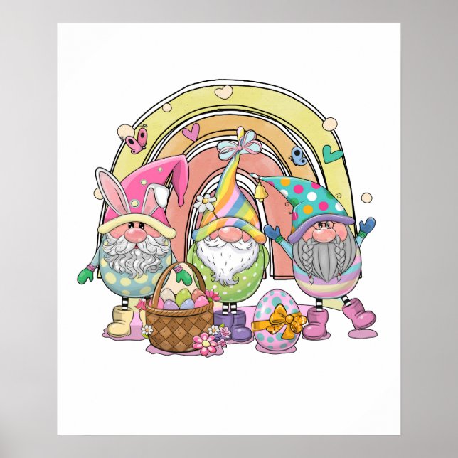 happy easter gnomies rainbow, retro, vintage poster (Front)