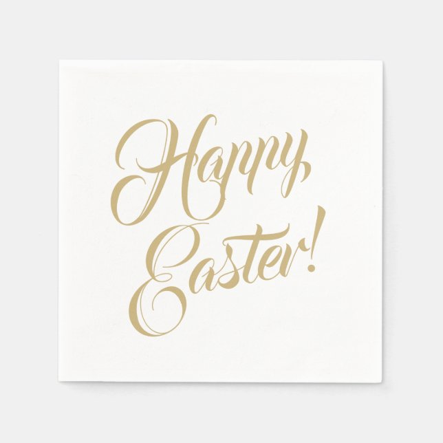 Happy Easter gold custom script typography elegant Napkins (Front)