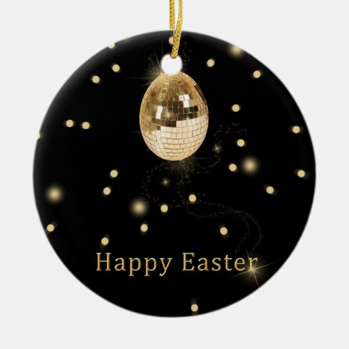 Happy Easter Gold Disco Ball Ceramic Ornament