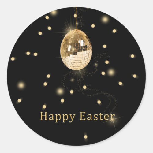 Happy Easter Gold Disco Ball Classic Round Sticker