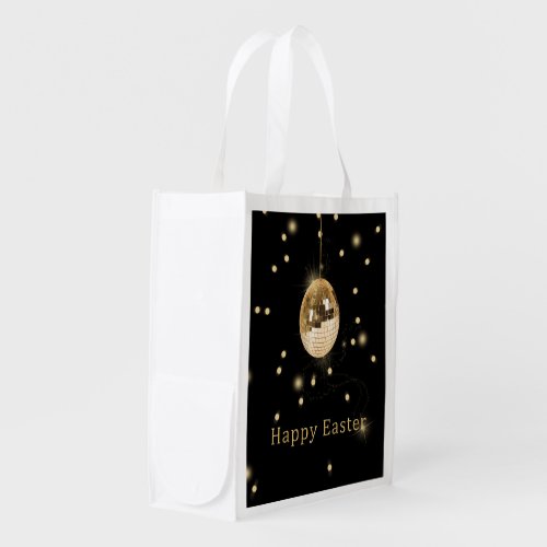 Happy Easter Gold Disco Ball Grocery Bag