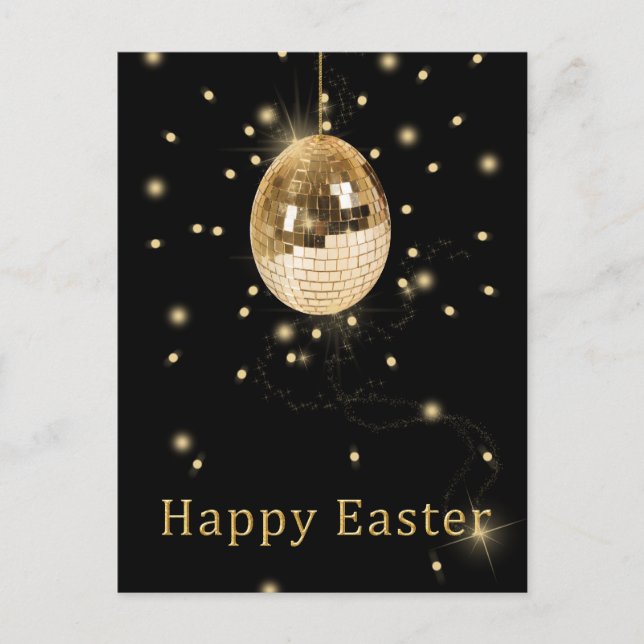 Happy Easter Gold Disco Ball Holiday Postcard (Front)