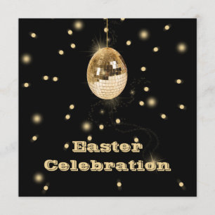 Happy Easter Gold Disco Ball Invitation