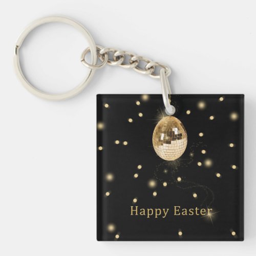 Happy Easter Gold Disco Ball Keychain