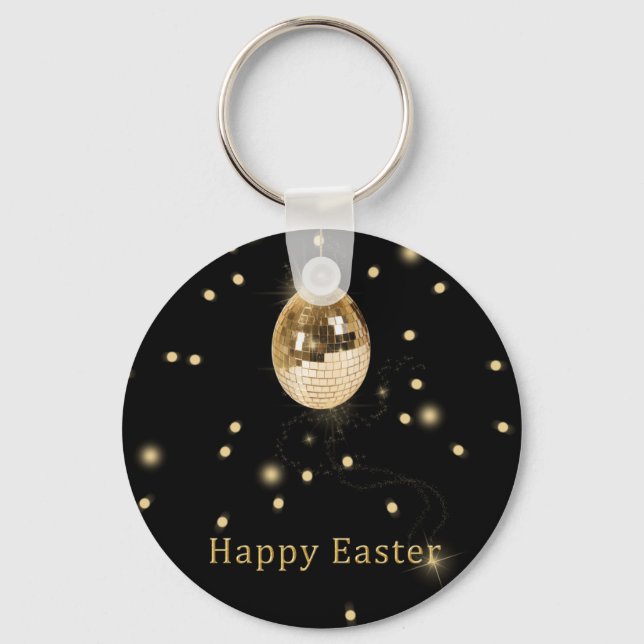 Happy Easter Gold Disco Ball Keychain (Front)