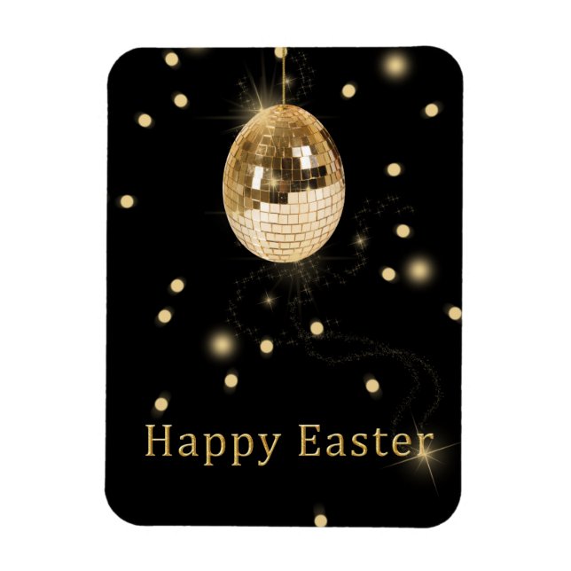 Happy Easter Gold Disco Ball Magnet (Vertical)