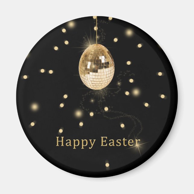 Happy Easter Gold Disco Ball Magnet (Front)