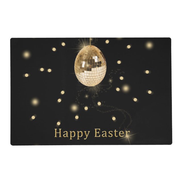 Happy Easter Gold Disco Ball Placemat (Front)