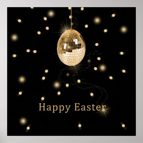 Happy Easter Gold Disco Ball Poster