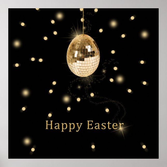 Happy Easter Gold Disco Ball Poster (Front)
