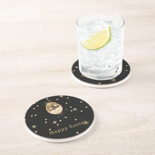 Happy Easter Gold Disco Ball Sandstone Coaster