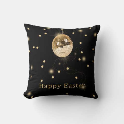 Happy Easter Gold Disco Ball Throw Pillow