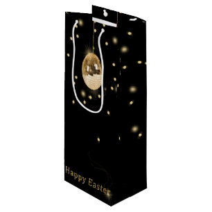 Happy Easter Gold Disco Ball Wine Gift Bag