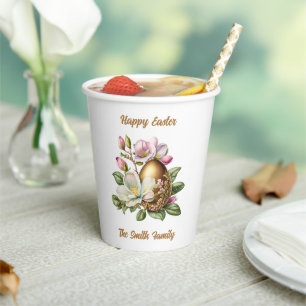 Happy Easter Gold Floral Egg  Paper Cups