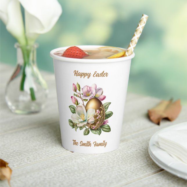 Happy Easter Gold Floral Egg  Paper Cups (Insitu)