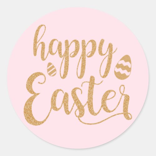 Happy Easter Gold Glitter Classic Round Sticker