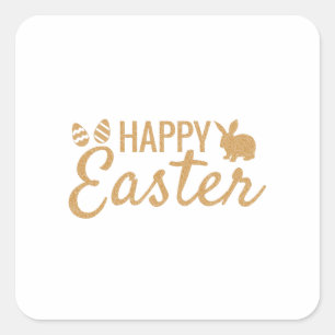 Happy Easter Gold Glitter Sparkle Easter Bunny Square Sticker