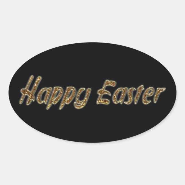 Happy Easter Gold Glitter Text Typography Elegant Oval Sticker (Front)